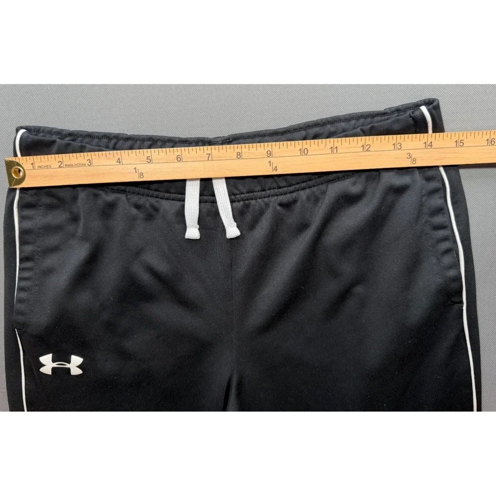 Under Armour Athletic Track Pants Black White Side Piping Logo Boy's Youth Large